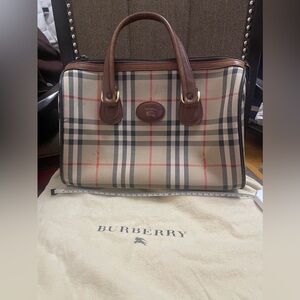 BURBERRY Classic Check Logo Canvas Leather Boston bag VINTAGE